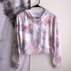 Hibiscus Palms AOP Reel Life South Beach Cropped Hoodie